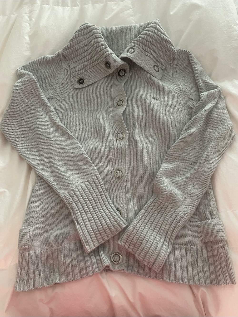 Esprit Light Gray Ribbed Snap-Collar Knit Cardigan